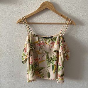 Pink Tropical Print Cropped Sleeveless Blouse